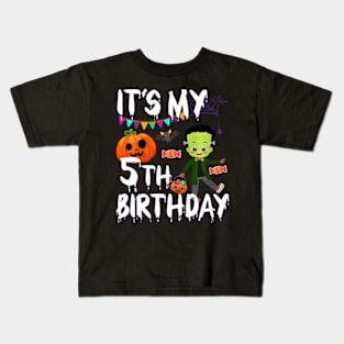 Kids 5Th Birthday Monster Pumpkin Halloween Costume Kids T-Shirt